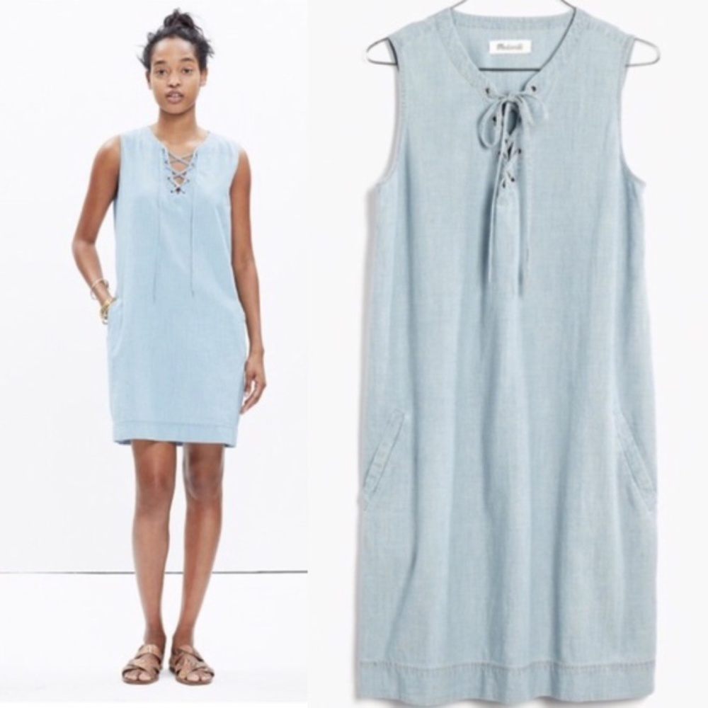 Madewell Lace Up Chambray Shift Dress